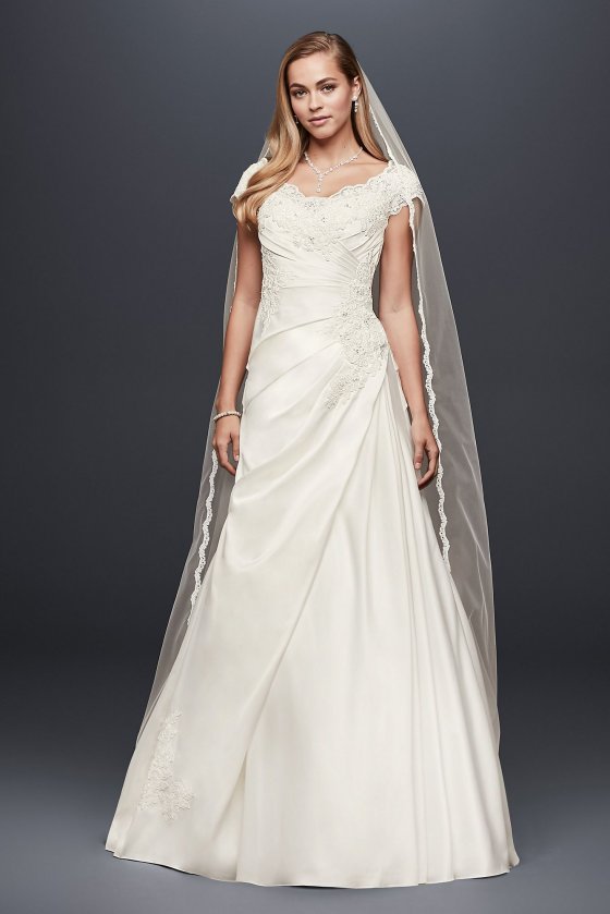 Appliqued Gathered Satin A-Line Wedding Dress Collection WG3713 [WG3713]
