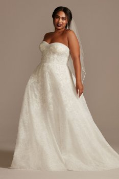 Strapless Pearl Ball Gown Plus Size Wedding Dress Oleg Cassini 8CWG892