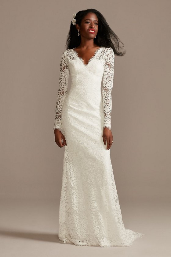 Long Sleeve Lace Wedding Dress with Tassel Tie DB Studio WG4045