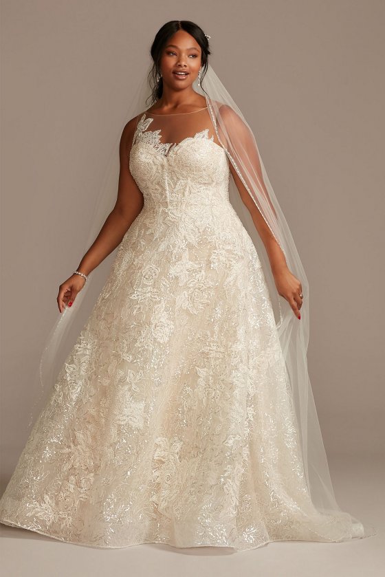 Applique Plus Size Wedding Dress with Button Back 8CWG876