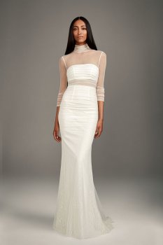 Ruched Illusion High-Neck Bandeau Sheath Bridal Gown Style VW351520