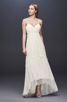 Short Beaded Strap Wedding Dress with High-Low Hem DS870057