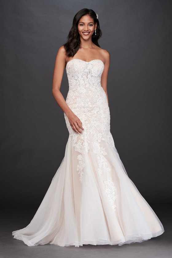Floral Beaded Lace and Tulle Mermaid Wedding Dress WG3964 [WG3964]
