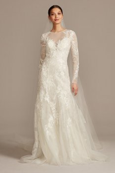 Petite Size Long Sleeves Fit and Flare Lace Applqiued Wedding Dress 7CWG844
