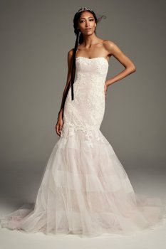 Lace Trumpet Wedding Dress with Banded Skirt VW351461
