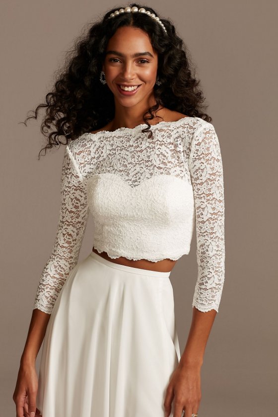 Scalloped Lace 3/4 Sleeve Wedding Separates Top DS150847
