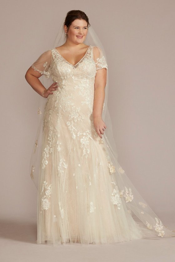 Soft Tulle Flutter Sleeve Tall Plus Wedding Gown 4XL8MS251252