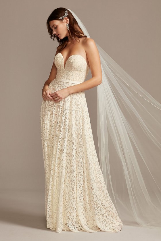 Sweetheart Plunge Lace Wedding Dress with Sash WG3993 [WG3993]