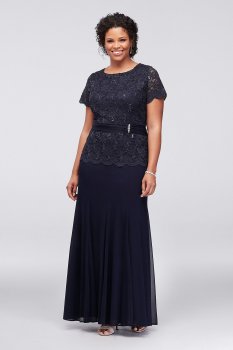 Short-Sleeve Lace and Chiffon Plus Size Dress Onyx 949944