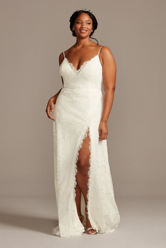 Leaf Pattern Lace A-Line Plus Size Wedding Dress 8MS251220 [8MS251220]