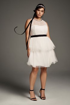 High-Neck Tiered Tulle Plus Size Short Dress 8VW351478