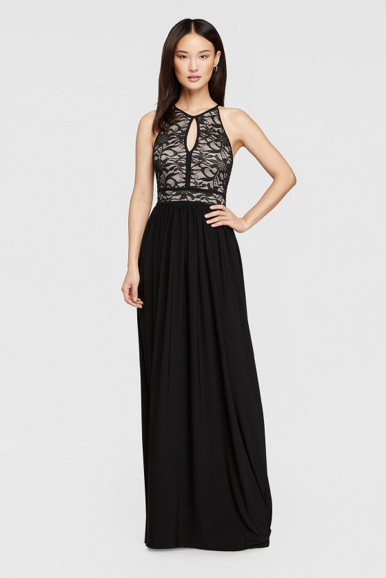 Lace Keyhole Halter Dress with Jersey Skirt Nightway 21348 [21348]