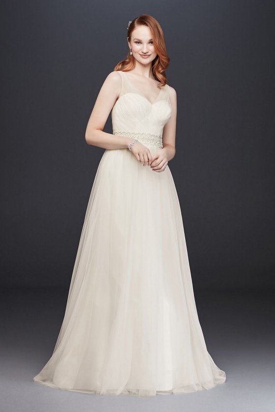 Tulle A-Line Wedding Dress with Beaded Waist Collection V3852 [V3852]