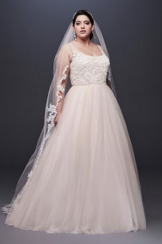 Lace and Tulle Plus Size Wedding Dress with Ribbon Collection 9NTWG3905