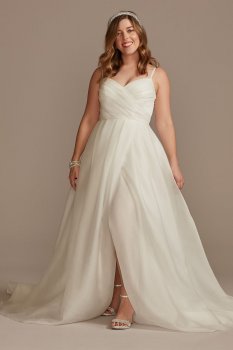 Pleated Organza A-Line Wedding Dress with Slit DB Studio WG4029