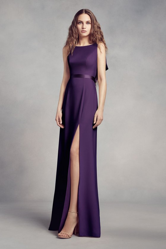 High-Neck Crepe Bridesmaid Dress with Ruffles VW360348 [VW360348]