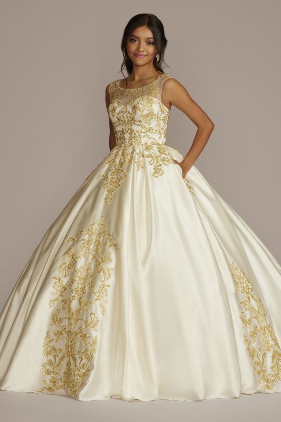 Illusion Cap Sleeve Pleated Quince Ball Gown Fifteen Roses FR2204