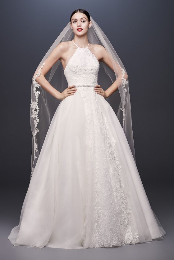 Halter-Tie Tulle Ball Gown Wedding Dress with Lace Truly Zac Posen ZP341834 [ZP341834]