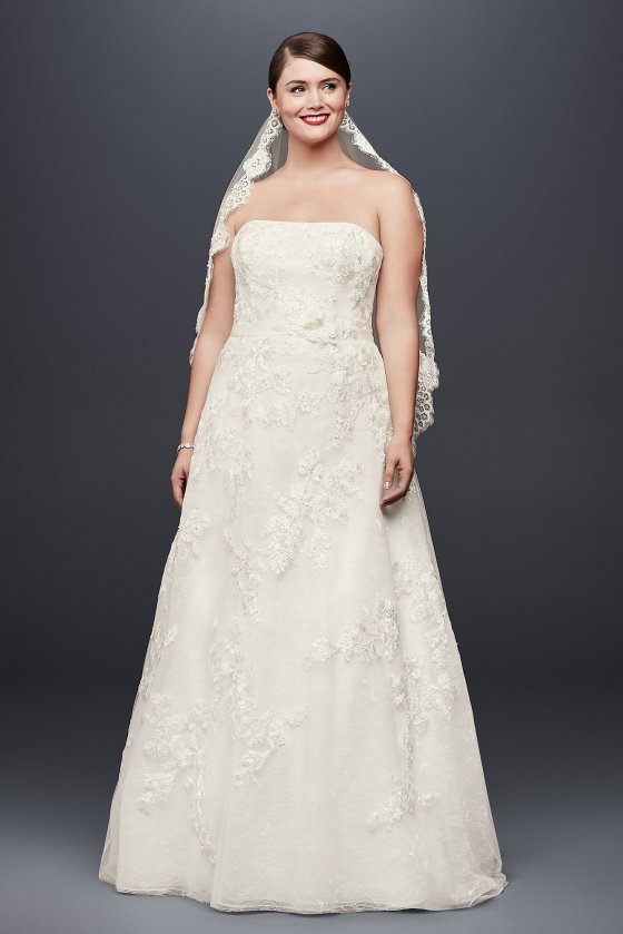Lace Appliqued Plus Size Wedding Dress and Topper 8CWG790 [8CWG790]