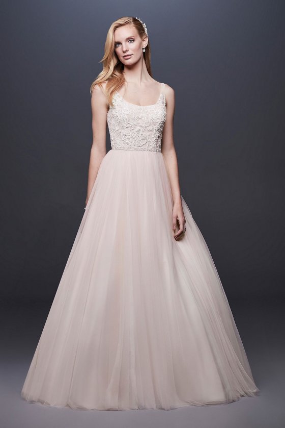 Lace and Tulle Ball Gown Wedding Dress with Ribbon Collection NTWG3905 [NTWG3905]