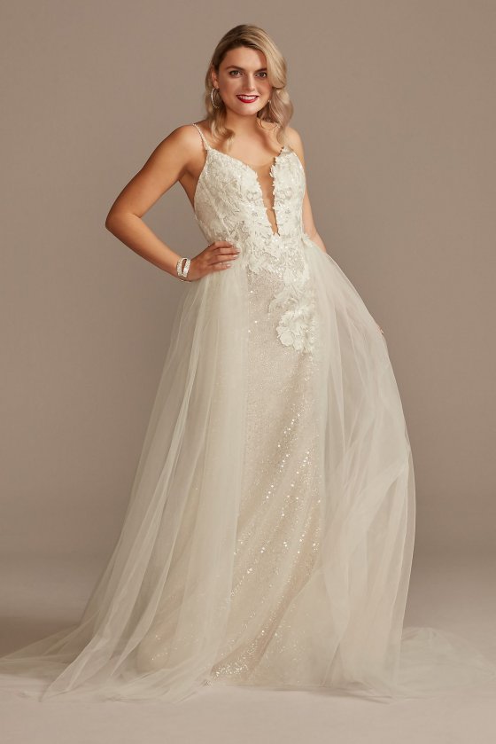 Sequin Applique Wedding Dress with Removable Train Galina Signature SWG882