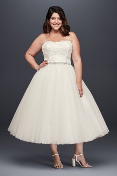 Appliqued Tulle Tea-Length Plus Size Wedding Dress Collection 9WG3876