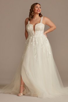 Removable Straps Tulle Plus Size Wedding Dress Galina Signature 9LSSWG898