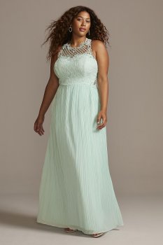 Plus Size Sleeveless Geometric Neckline Pleated Skirt Prom Party Gown 3622BR7W