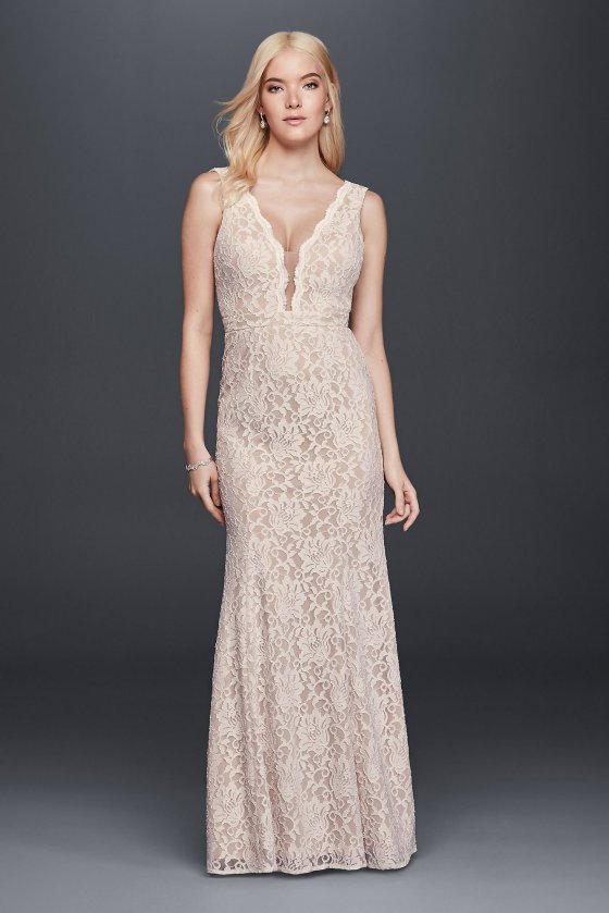 Lace Sheath Wedding Dress with Plunging V-Neckline XS8491