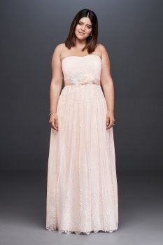 Soft Lace Plus Size Sheath Gown with Blush Lining 9SDWG0622