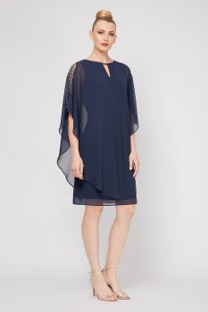 Chiffon Beaded Shoulders Dress with Capelet 9170406