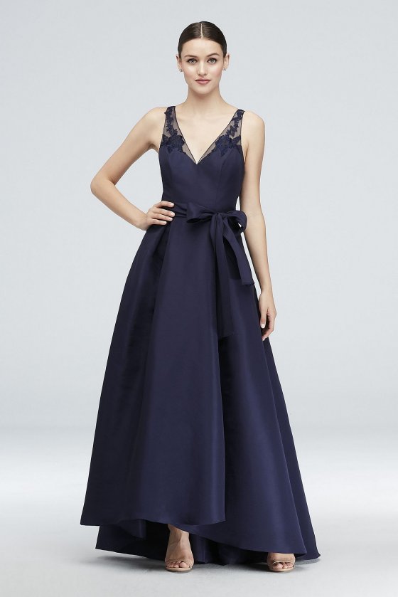 High-Low Mikado A-Line Gown with Illusion Straps Truly Zac Posen ZP281823 [ZP281823]