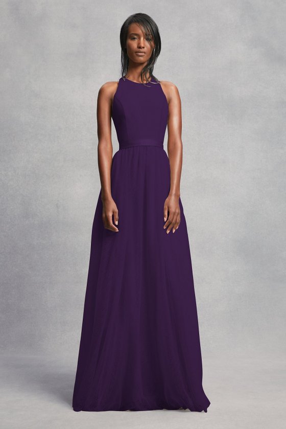 Crepe and Tulle T-Back Bridesmaid Dress VW360426 [VW360426]