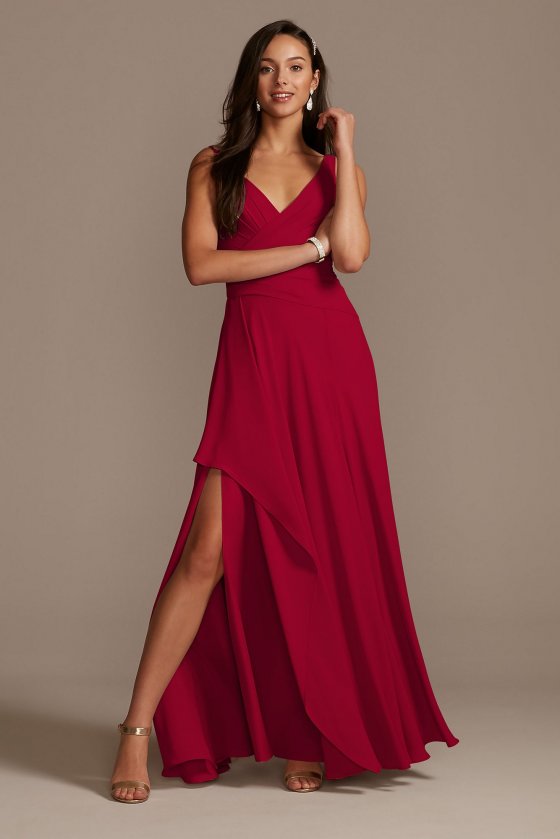 Tank Georgette Cascade Bridesmaid Dress with Slit F20225