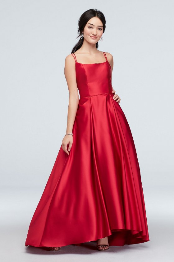 Double Skinny Strap Satin Ball Gown with Pockets 1620BN [P1620BN]