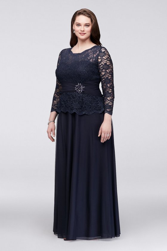 Glitter Lace Dress with Long Sleeves 757727D [757727D]