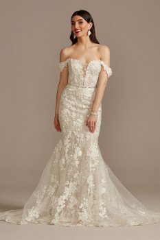 Tall Embellished Lace Swag Sleeve Wedding Dress Galina Signature 4XLLSSWG899