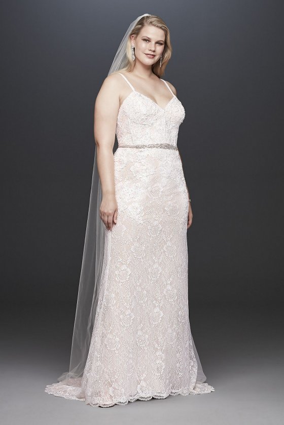 Plus Size Lace Wedding Dress with Crystal Belt 4XL9SWG819 [4XL9SWG819]