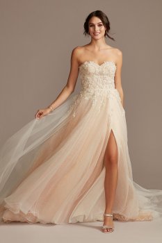 Floral Beaded Wedding Dress with Metallic Tulle SWG871