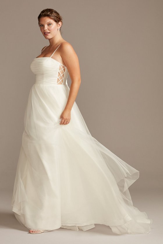 Spaghetti Pleated Tulle Plus Size Wedding Dress Collection 9WG3994