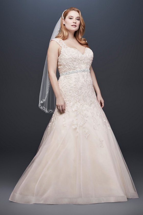 Tulle Cap Sleeve Plus Size Mermaid Wedding Dress Collection 9WG3911 [9WG3911]