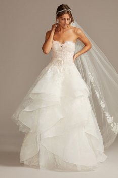 Strapless New Style CWG845 Tulle Wedding Dress with Tiered Skirt
