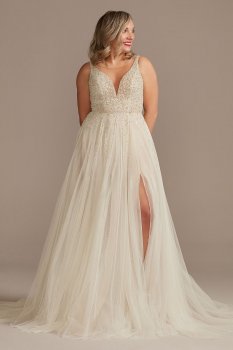 Beaded Plunge Illusion Bodysuit Tall Wedding Dress Galina Signature 4XLMBSWG837