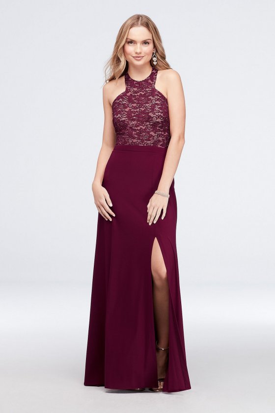 Strappy Sequin Lace and Jersey Halter Gown 12519 [12519]