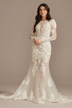 Long Sleeve Sequin Bodysuit Tall Wedding Dress Galina Signature 4XLSLMBSWG843