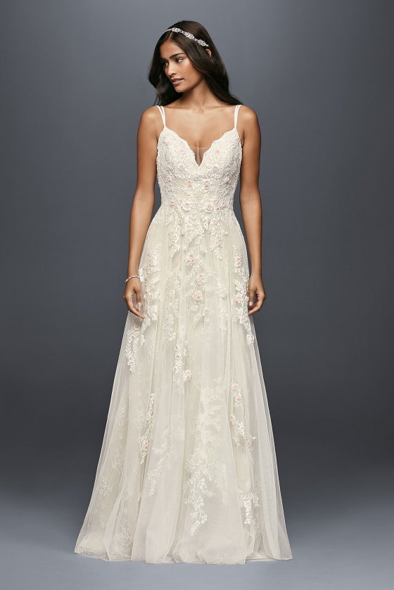 Scalloped A-Line Wedding Dress with Double Straps MS251177 [MS251177]