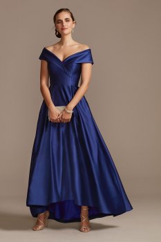 Satin Off the Shoulder Gown with Portrait Collar 3476X