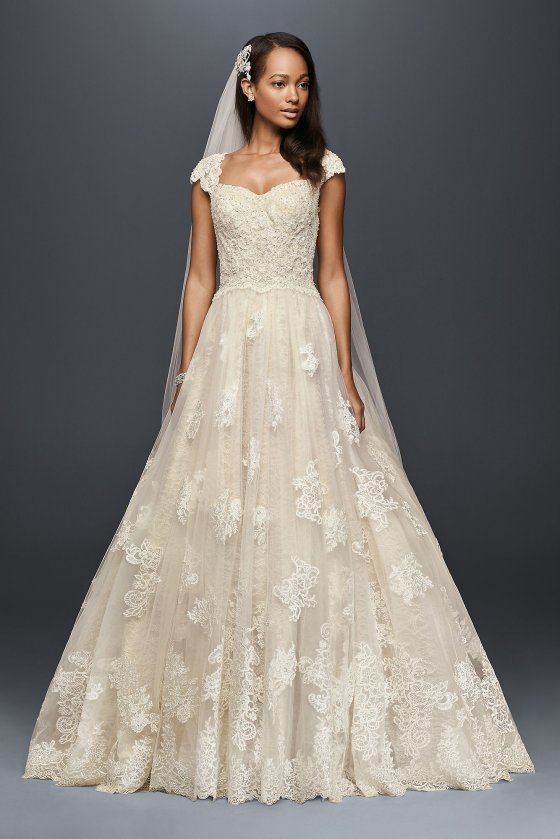 Cap Sleeve Lace Wedding Ball Gown with Beading CWG768 [CWG768]