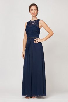 Illusion Lace A-Line Dress with Sparkle Waist 81122338