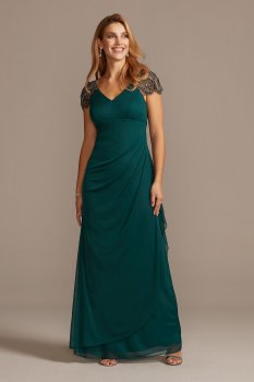 Embellished Chiffon Cap Sleeve Ruched Gown 2523X